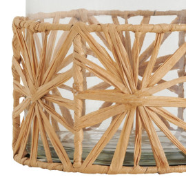 GARANCE vaza iš stiklo ir rafijos - mažas modelis - A. 21 cm